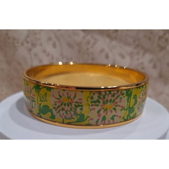Lilly Pulitzer Sparkle Photodome Gold-Tone Floral Enamel Bangle Bracelet - Picture 6 of 10